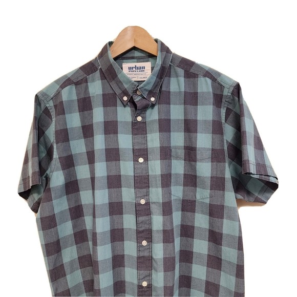 Urban Pipeline Shirt Men 2XL Teal Plaid Short Sleeve - Picture 2 of 13